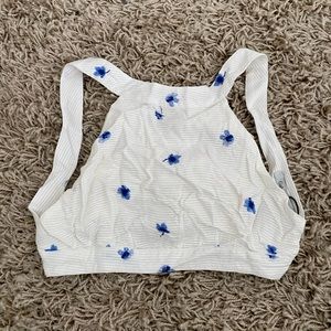 Gab & Kate NWT White w/ Blue Flowers Tie Back Tank Top Size L